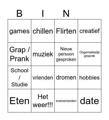 sociale bingo =) Bingo Card