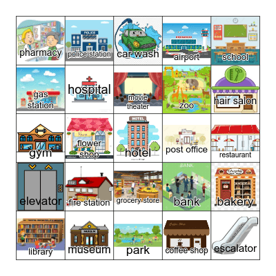 Places Around Town Bingo Card