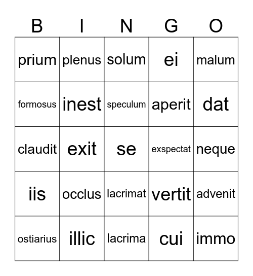 Latin Bingo Card