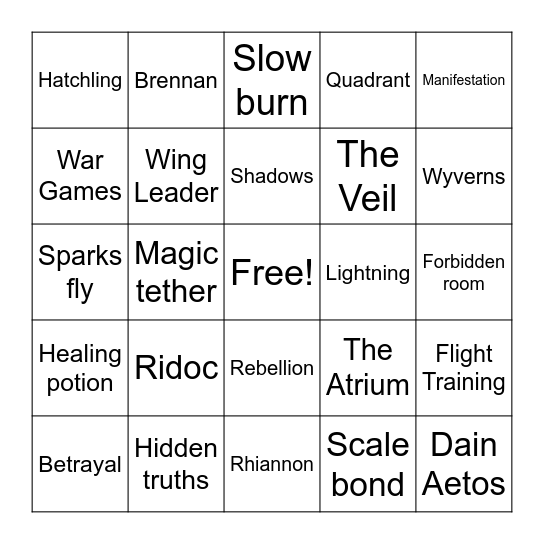 Fourth Wing Bingo Card