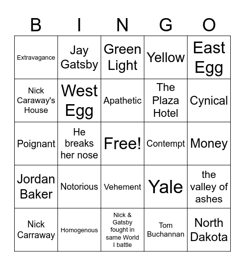 The Great Gatsby1 Bingo Card