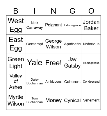 The Great Gatsby1 Bingo Card