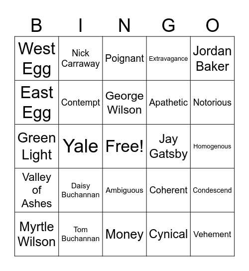 The Great Gatsby1 Bingo Card