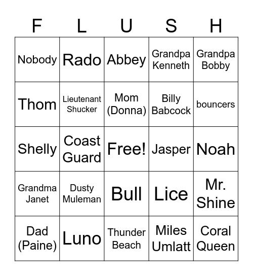 Flush Review Bingo Card