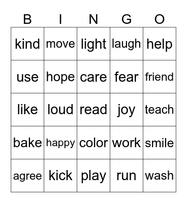 Prefix/Suffix Bingo Card
