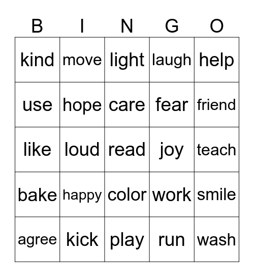Prefix/Suffix Bingo Card