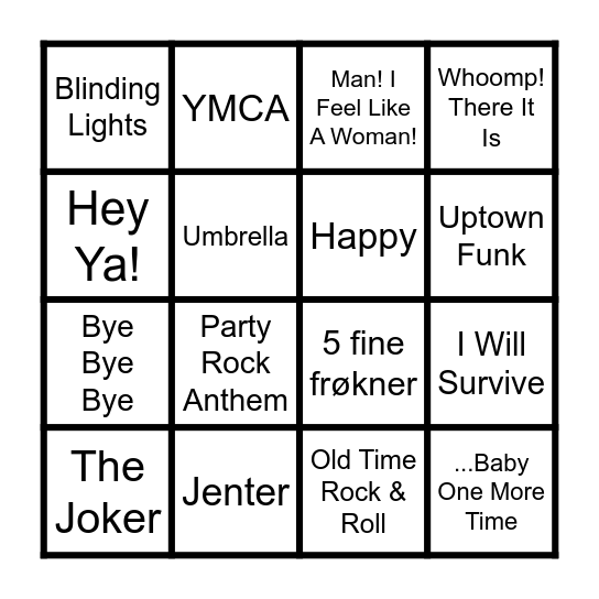 På grensen til allsang Bingo Card