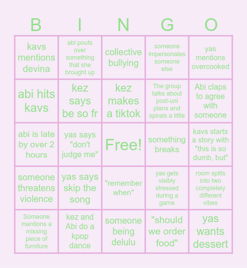 sleepover bingo to cause fights Bingo Card