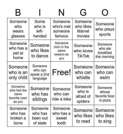 Human Bingo Card
