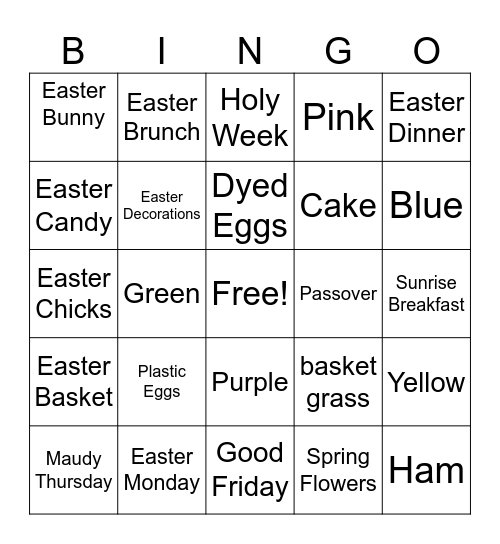 Easter Blessings Bingo Card