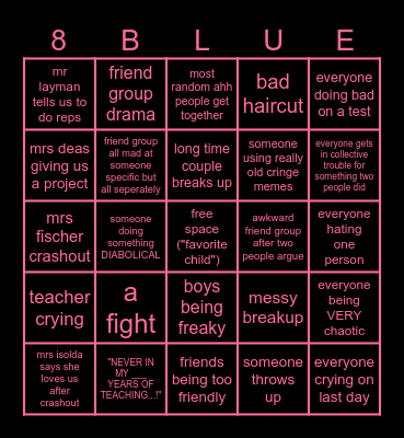 end of the year bingo Card