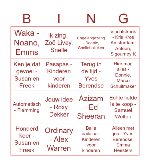 Muziekbingo Card