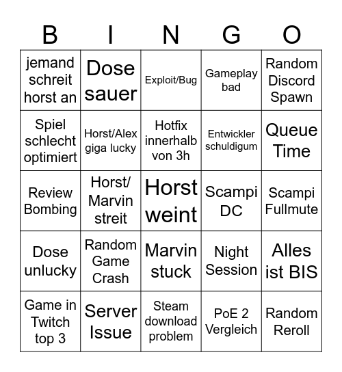Last Epoch Bingo Bongo Bingo Card