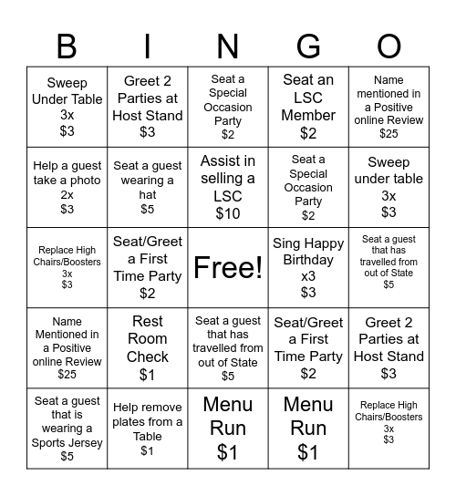 ChaCha's Challenge Bingo Card