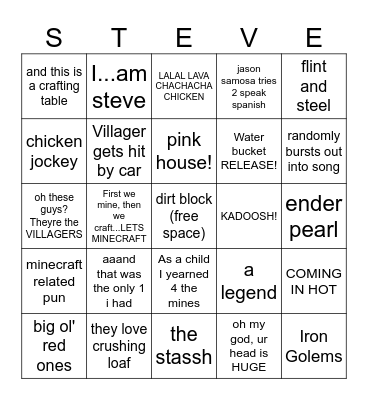 minecraft... the movie Bingo Card