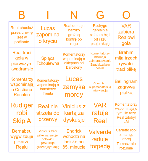 Real Madryt live bingo (home) Bingo Card