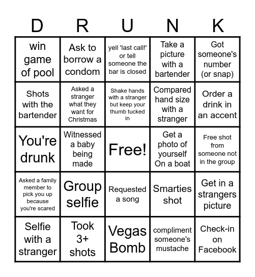 Bar Bingo Card