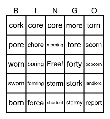 Lesson 78: or, ore /or/ Bingo Card