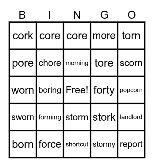 Lesson 78: or, ore /or/ Bingo Card