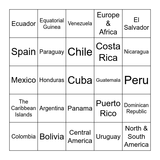 Spanish Speaking Countries Bingo Card