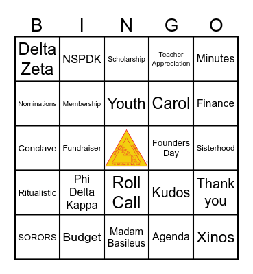 Delta Zeta Chapter Meeting Bingo Card