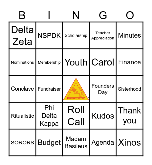 Delta Zeta Chapter Meeting Bingo Card