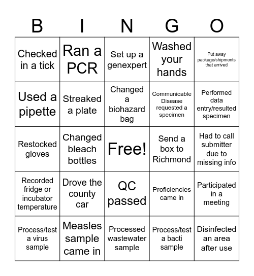 Lab Week Bingo Card