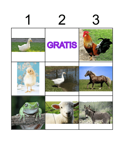 Farm Animal Bingo Card