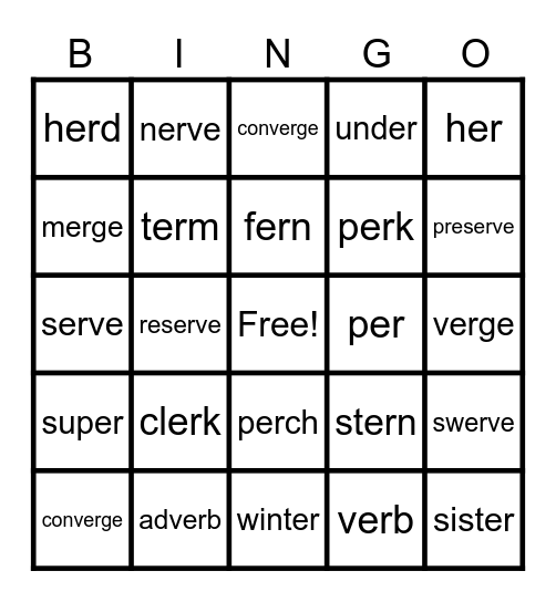 Lesson 80: Words with er /er/ Bingo Card