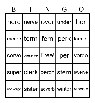 Lesson 80: Words with er /er/ Bingo Card