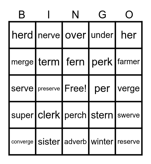 Lesson 80: Words with er /er/ Bingo Card