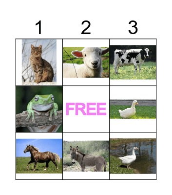 Farm Animal Bingo Card