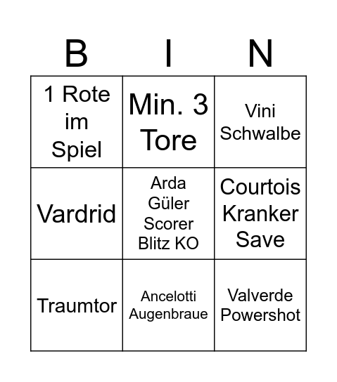 Champions League Bingo Card