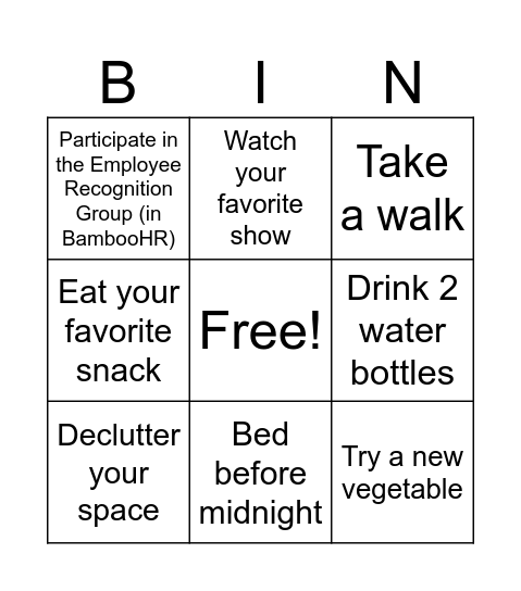 Wellness Bingo Card