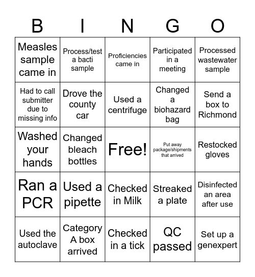 Lab Week Bingo Card