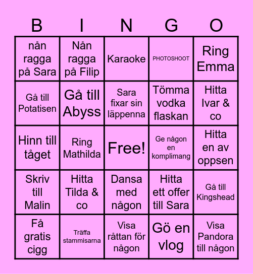 NATT UT MED SARA & FILIP Bingo Card