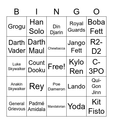 Star Wars Bingo Card