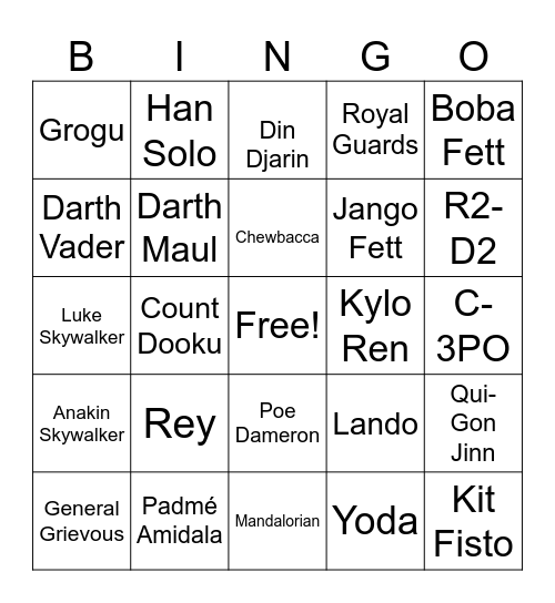 Star Wars Bingo Card