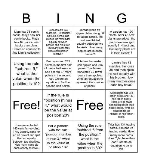 Bingo 4.5A/4.5B Bingo Card