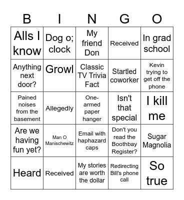 Boothbay Register Office Bingo Card