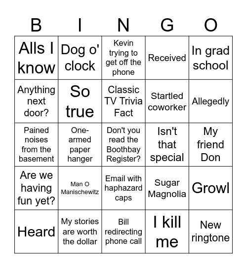 Boothbay Register Bingo Card
