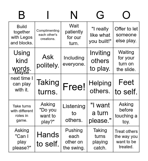 Playing with Others Bingo Card