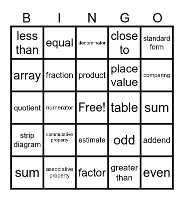 STAAR Math Vocabulary Bingo Card