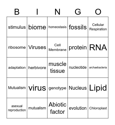 Biology EOC Review Bingo Card