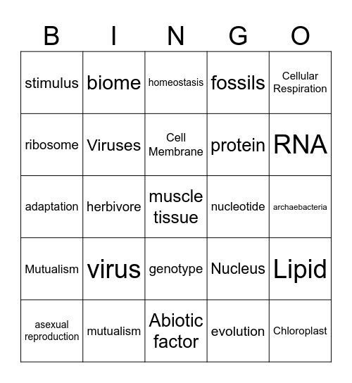 Biology EOC Review Bingo Card