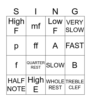 Music Bingo Card