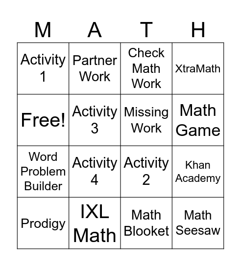 Math for the Week Bingo Card