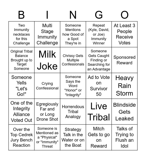 Survivor 48 Episode 8 Bingo Card