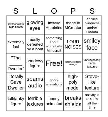 Bad Minecraft Horror Mods Bingo Card