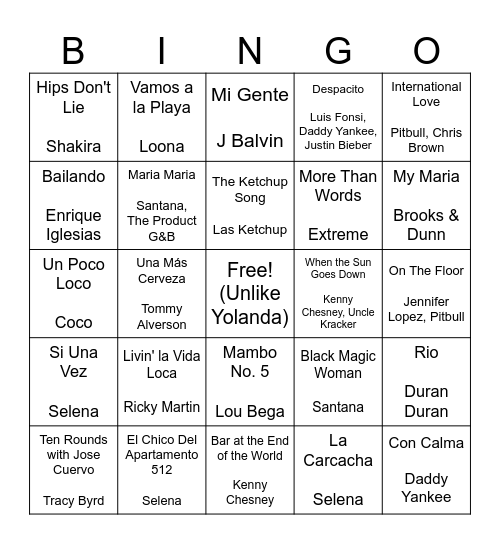 Feliz Cumpleaños Selena Bingo Card
